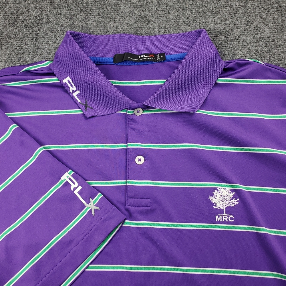 RLX Ralph Lauren Golf Polo Shirt Mens XL Purple Striped Performance Stretch